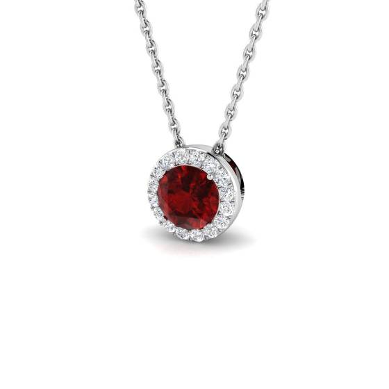 0.48ct SI2/G Round cut Ruby Gemstone Pendant in 18k White Gold