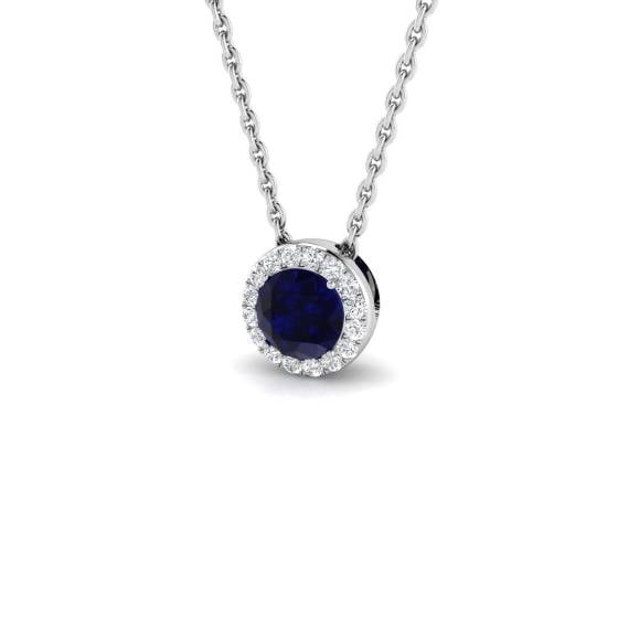 0.39ct SI2/G Round cut Blue Sapphire Gemstone Pendant in 18k White Gold