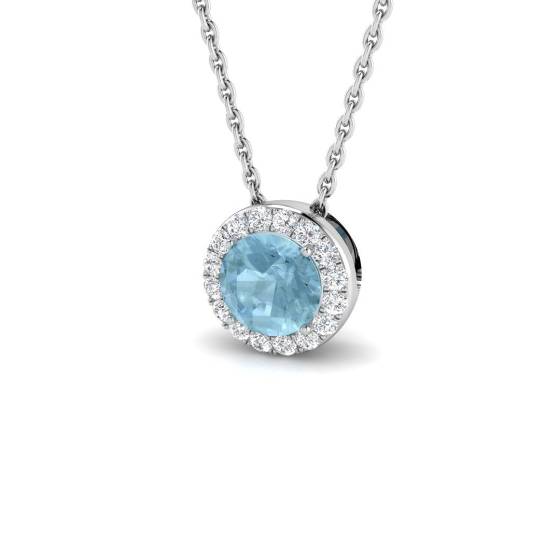0.50ct SI2/G Round cut Aquamarine Gemstone Pendant in 18k White Gold