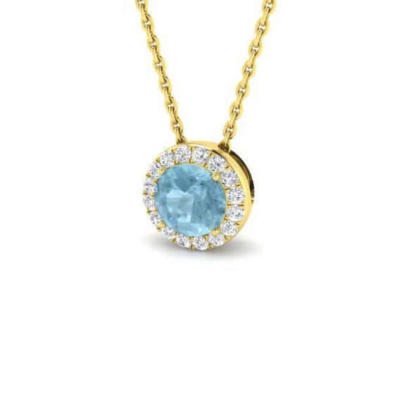 0.50ct SI2/G Round cut Aquamarine Gemstone Pendant in 18k Yellow Gold
