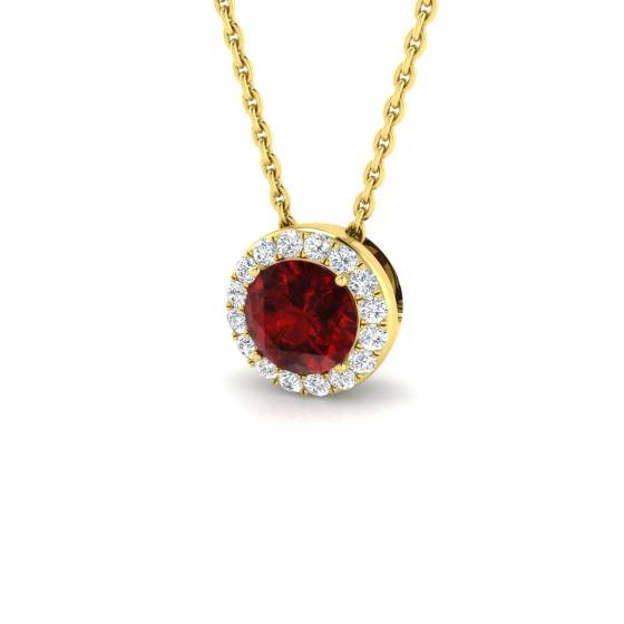 0.83ct SI2/G Round cut Ruby Gemstone Pendant in 18k Yellow Gold