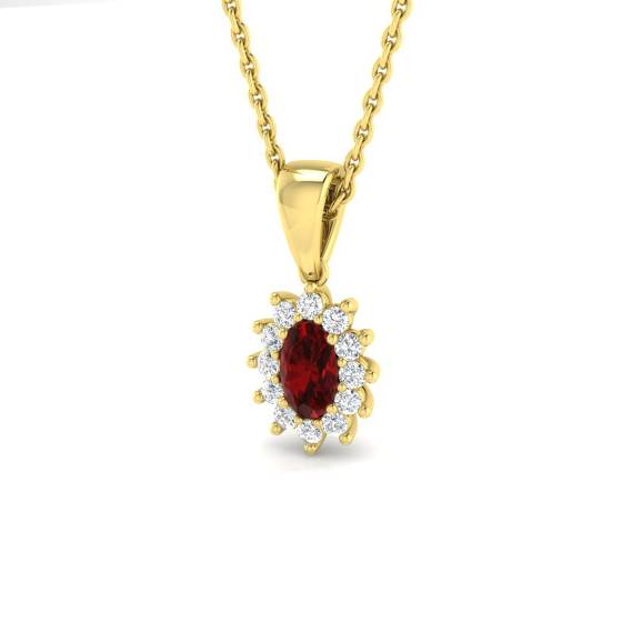 0.42ct SI2/G Oval cut Ruby Gemstone Pendant in 18k Yellow Gold