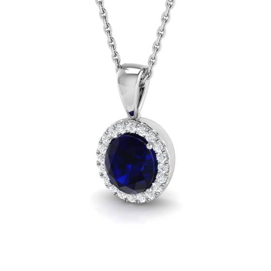 1.24ct SI2/G Oval cut Blue Sapphire Gemstone Pendant in 18k White Gold
