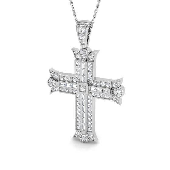 0.85ct SI2/G Round cut Natural Diamond Cross Pendant in 9k White Gold