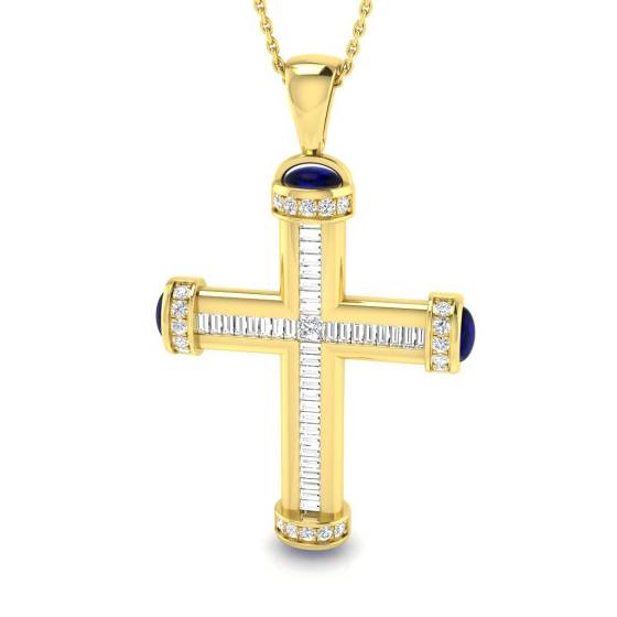 2.40ct SI2/G Oval cut Natural Diamond Cross Pendant in 18k Yellow Gold