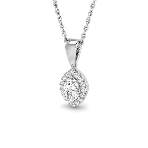 0.37ct SI2/G Marquise cut Natural Diamond Halo Pendant in 18k White Gold
