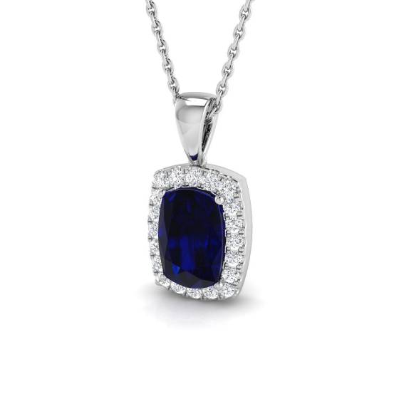 1.69ct SI2/G Cushion cut Blue Sapphire Gemstone Pendant in 18k White Gold