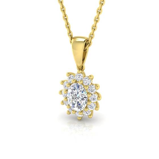0.58ct SI2/G Oval cut Natural Diamond Halo Pendant in 18k Yellow Gold