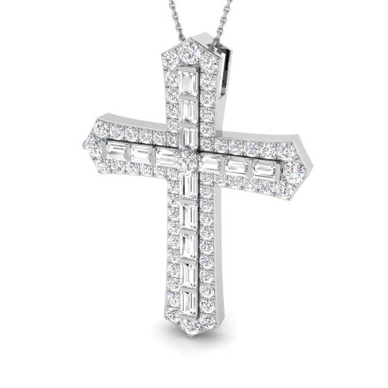 4.19ct SI2/G Round cut Natural Diamond Cross Pendant in 18k White Gold