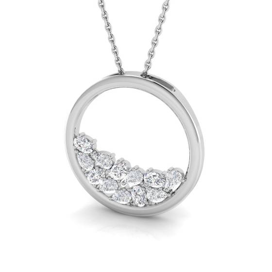 0.59ct SI1/G Pear cut Natural Diamond Circle of Life Pendant in 18k White Gold