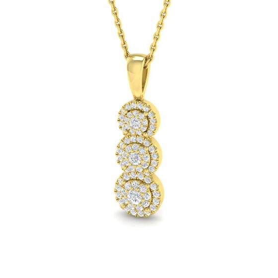 0.33ct SI2/G Round cut Natural Diamond Drop and Trilogy Pendant in 18k Yellow Gold