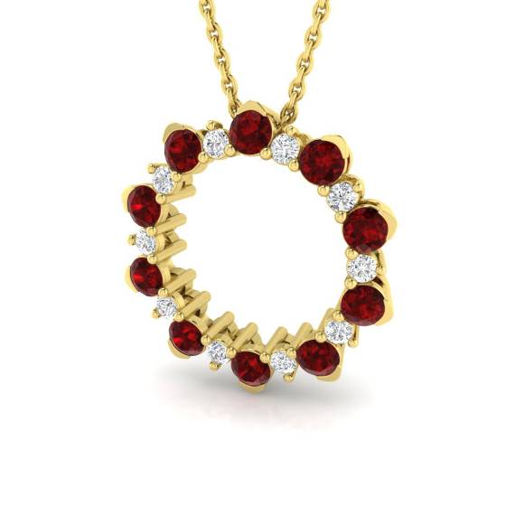 0.94ct SI2/G Round cut Ruby Gemstone Pendant in 18k Yellow Gold