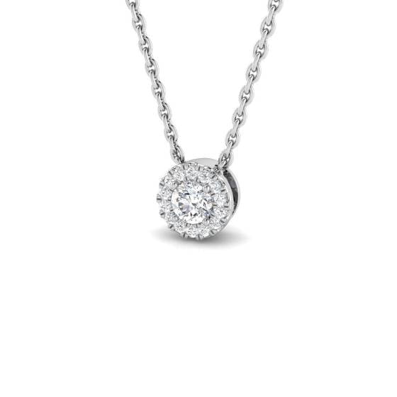 0.11ct SI2/G Round cut Natural Diamond Halo Pendant in 18k White Gold