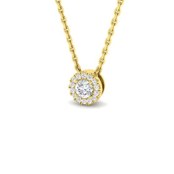 0.11ct SI2/G Round cut Natural Diamond Halo Pendant in 18k Yellow Gold
