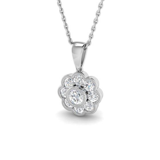 0.49ct SI2/G Round cut Natural Diamond Vintage Pendant in 18k White Gold