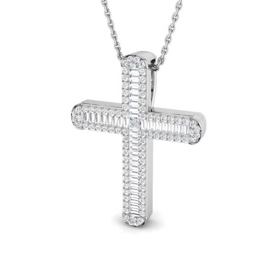 0.57ct SI2/G Round cut Natural Diamond Cross Pendant in 9k White Gold