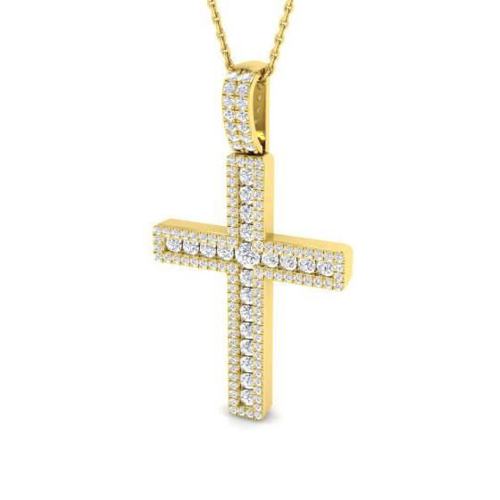 0.87ct I1/G Round cut Natural Diamond Cross Pendant in 9k Yellow Gold