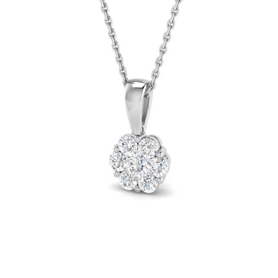 0.47ct I1/G Round cut Natural Diamond Cluster Pendant in 9k White Gold