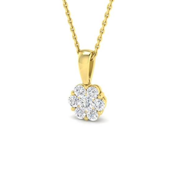 0.47ct I1/G Round cut Natural Diamond Cluster Pendant in 9k Yellow Gold