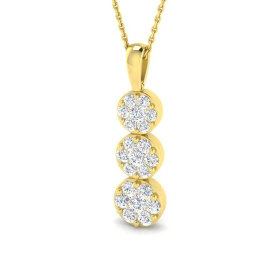 1.02ct I1/G Round cut Natural Diamond Cluster Pendant in 9k Yellow Gold