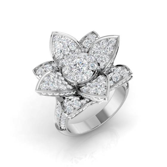 2.61ct SI2/G Round cut Natural Diamond Pave Ring in 9k White Gold