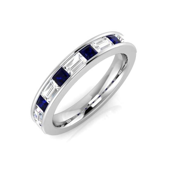1.04ct SI1/G Baguette cut Blue Sapphire Gemstone Ring in Platinum