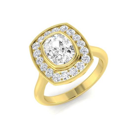 1.44ct SI1/G Cushion cut Natural Diamond Vintage Ring in 18k Yellow Gold