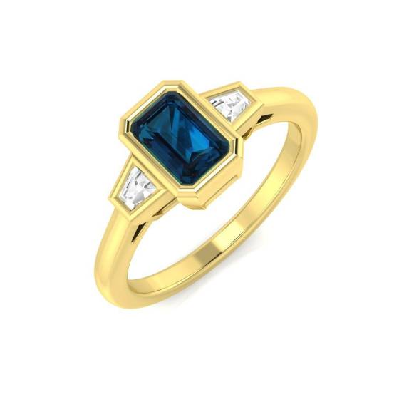 0.86ct SI2/G Emerald cut Blue Topaz Gemstone Ring in 9k Yellow Gold