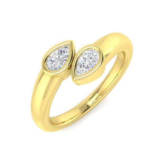 0.34ct SI2/G Pear cut Natural Diamond 2 Stone Ring in 18k Yellow Gold