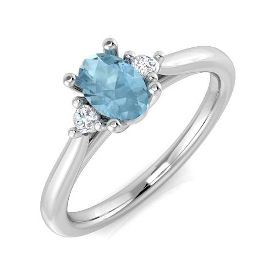 0.49ct SI2/G Oval cut Aquamarine Gemstone Ring in 9k White Gold
