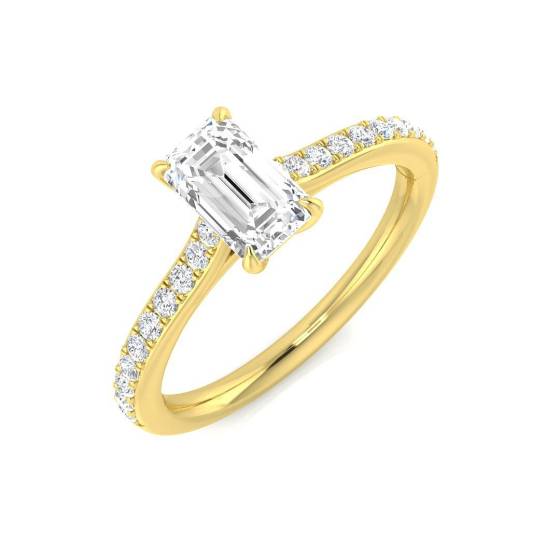 1.15ct SI1/G Emerald cut Natural Diamond Shoulder Set Engagement Ring in 18k Yellow Gold