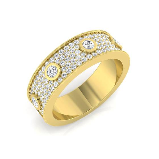 0.76ct SI2/G Round cut Natural Diamond Pave Ring in 9k Yellow Gold