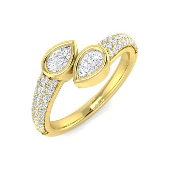 0.74ct SI2/G Pear cut Natural Diamond 2 Stone Ring in 18k Yellow Gold
