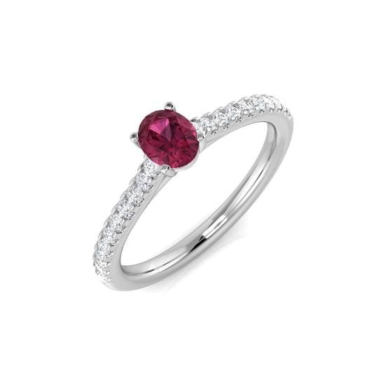 0.55ct SI2/G Oval cut Pink Tourmaline Gemstone Ring in 18k White Gold