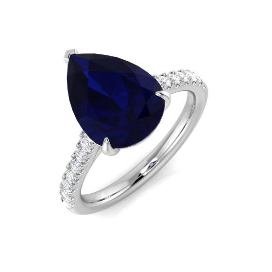 4.09ct SI1/G Pear cut Blue Sapphire Gemstone Ring in Platinum