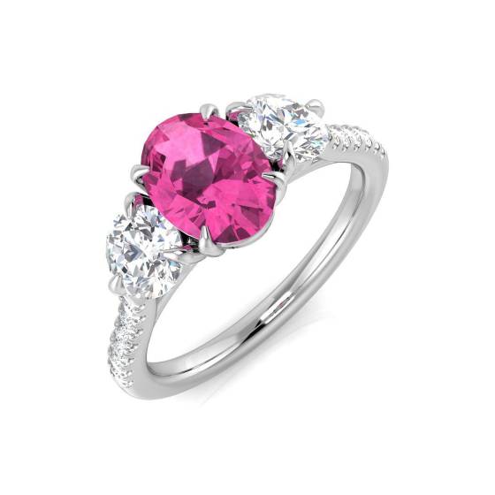 2.27ct SI2/G Oval cut Pink Sapphire Gemstone Ring in Platinum