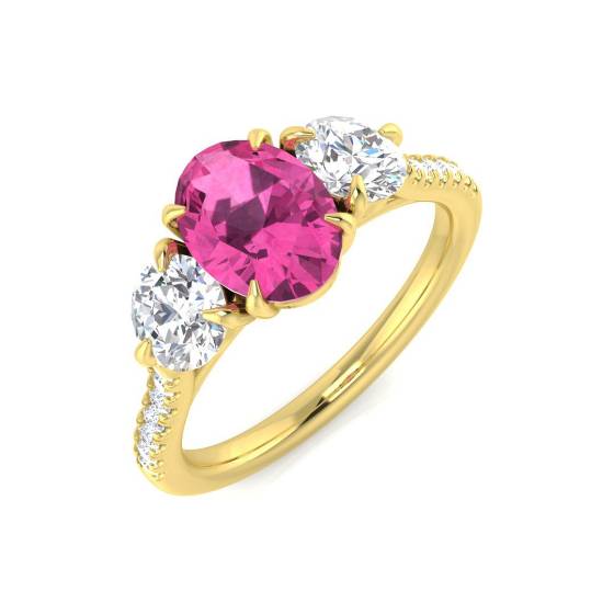 2.27ct SI2/G Oval cut Pink Sapphire Gemstone Ring in 18k Yellow Gold