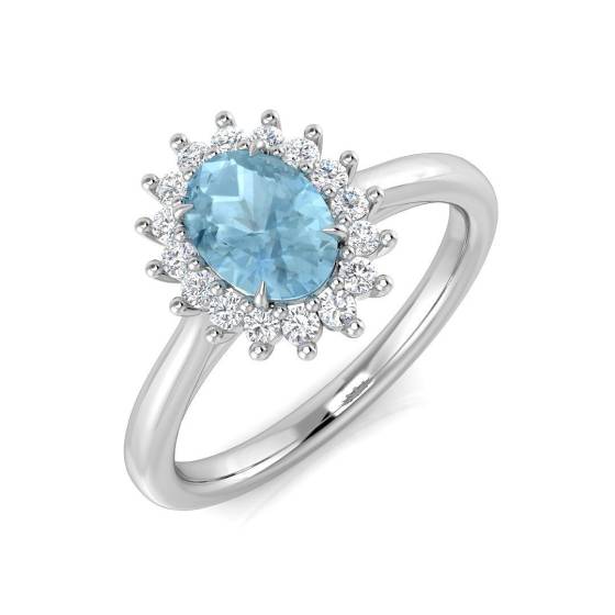 0.91ct SI2/G Oval cut Aquamarine Gemstone Ring in 9k White Gold
