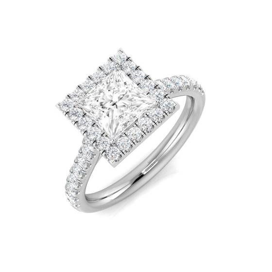 0.42ct SI1/G Princess cut Natural Diamond Halo Ring in Platinum