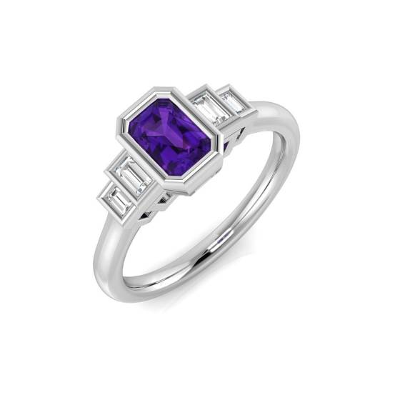 0.62ct SI2/G Emerald cut Amethyst Gemstone Ring in 9k White Gold