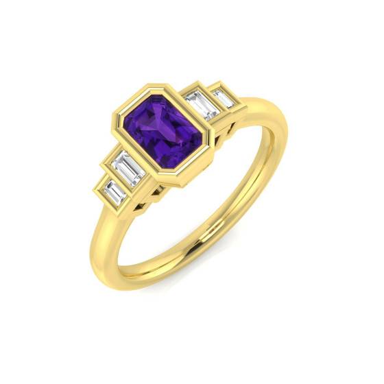 0.62ct SI2/G Emerald cut Amethyst Gemstone Ring in 9k Yellow Gold