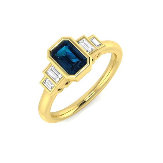 0.96ct SI2/G Emerald cut Blue Topaz Gemstone Bezel Set Ring in 9k Yellow Gold