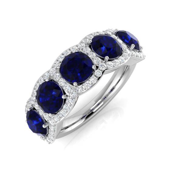 3.41ct SI2/G Round cut Blue Sapphire Gemstone Ring in Platinum