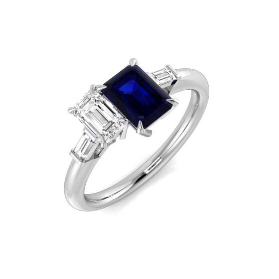 1.40ct SI1/G Emerald cut Blue Sapphire Gemstone Ring in Platinum