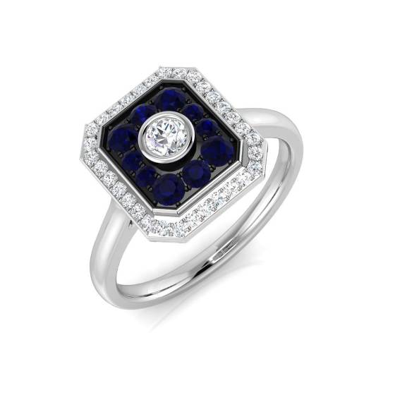 0.55ct SI2/G Round cut Blue Sapphire Gemstone Ring in Platinum