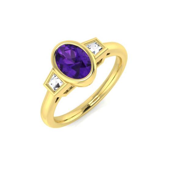 0.75ct SI2/G Oval cut Amethyst Gemstone Ring in 9k Yellow Gold