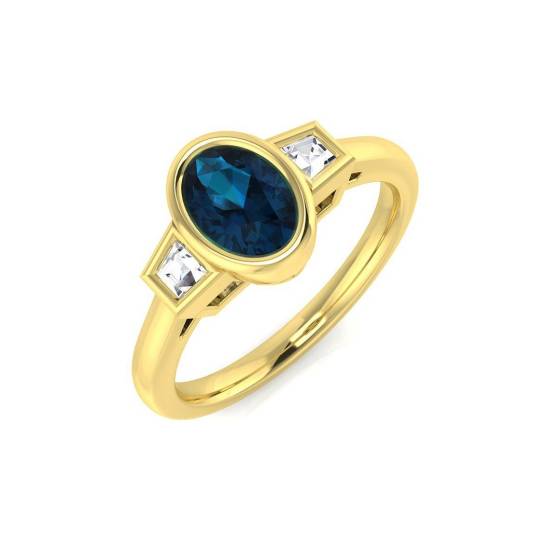 1.10ct SI2/G Oval cut Blue Topaz Gemstone Bezel Set Ring in 9k Yellow Gold