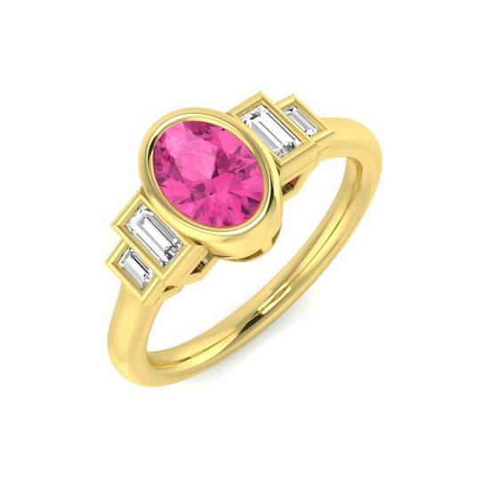 1.22ct SI2/G Oval cut Pink Sapphire Gemstone Ring in 18k Yellow Gold