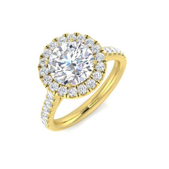 2.54ct SI2/G Round cut Natural Diamond Halo Ring in 18k Yellow Gold