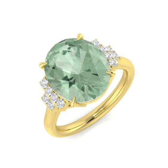4.40ct I1/G Oval cut Green Amethyst Gemstone Ring in 9k Yellow Gold